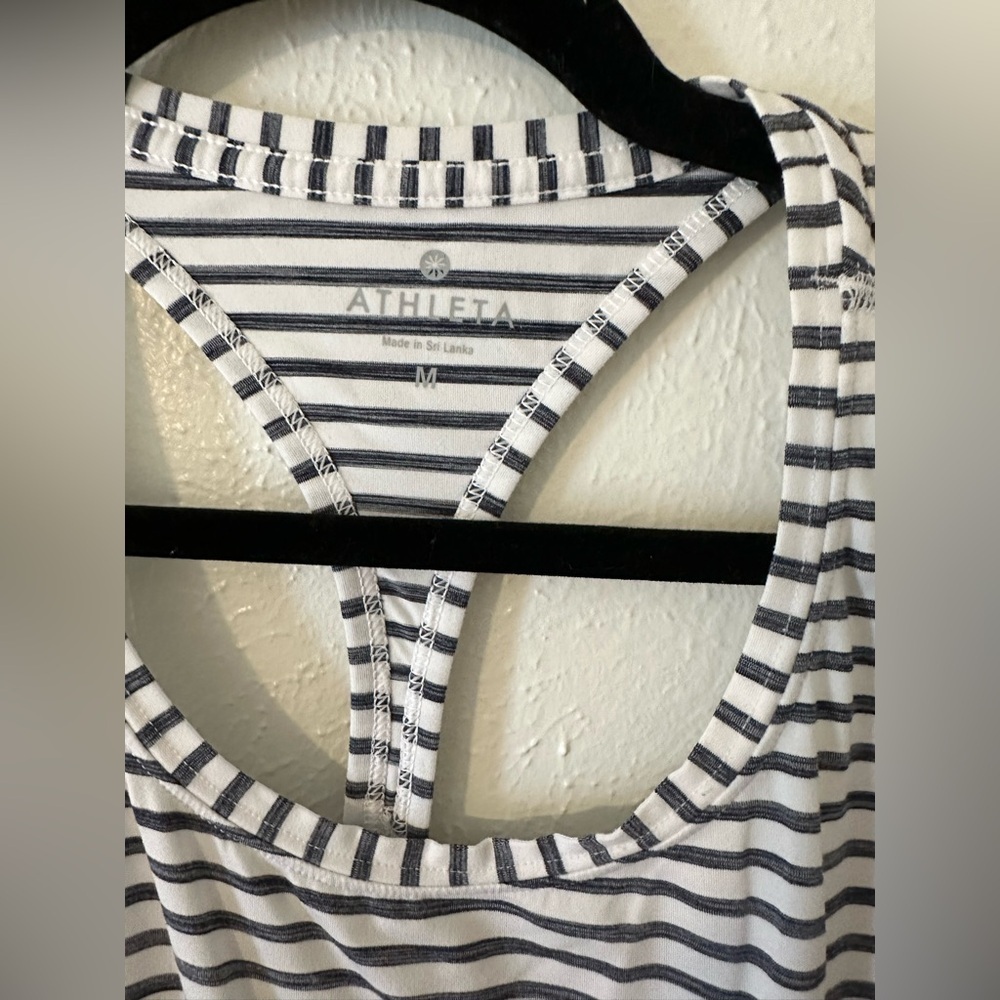 Athleta grey and white striped High Neck Heather Stripe Chi Tank - Picture 4 of 8